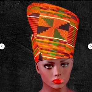 African Print Kente Dutch Wax Hat Headdress Crown Kufi Tribal. Sizes S to XL